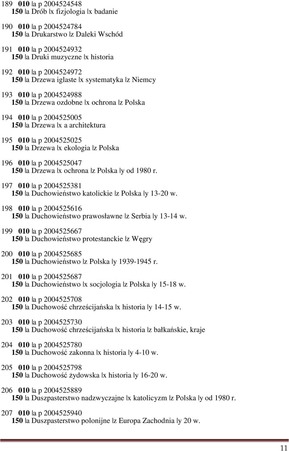 ekologia z Polska 196 010 a p 2004525047 150 a Drzewa x ochrona z Polska y od 1980 r. 197 010 a p 2004525381 150 a Duchowieństwo katolickie z Polska y 13-20 w.