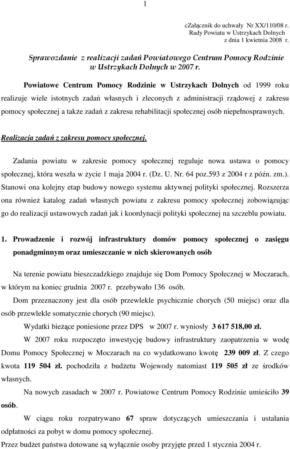 rehabilitacji społecznej osób niepełnosprawnych. Realizacja zadań z zakresu pomocy społecznej.