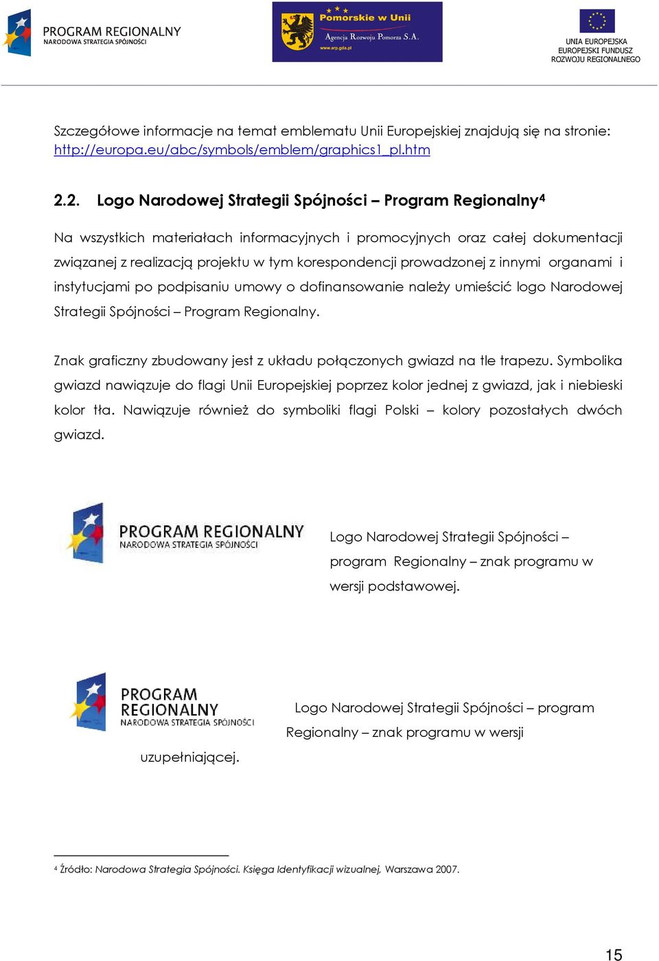 prowadzonej z innymi organami i instytucjami po podpisaniu umowy o dofinansowanie naleŝy umieścić logo Narodowej Strategii Spójności Program Regionalny.