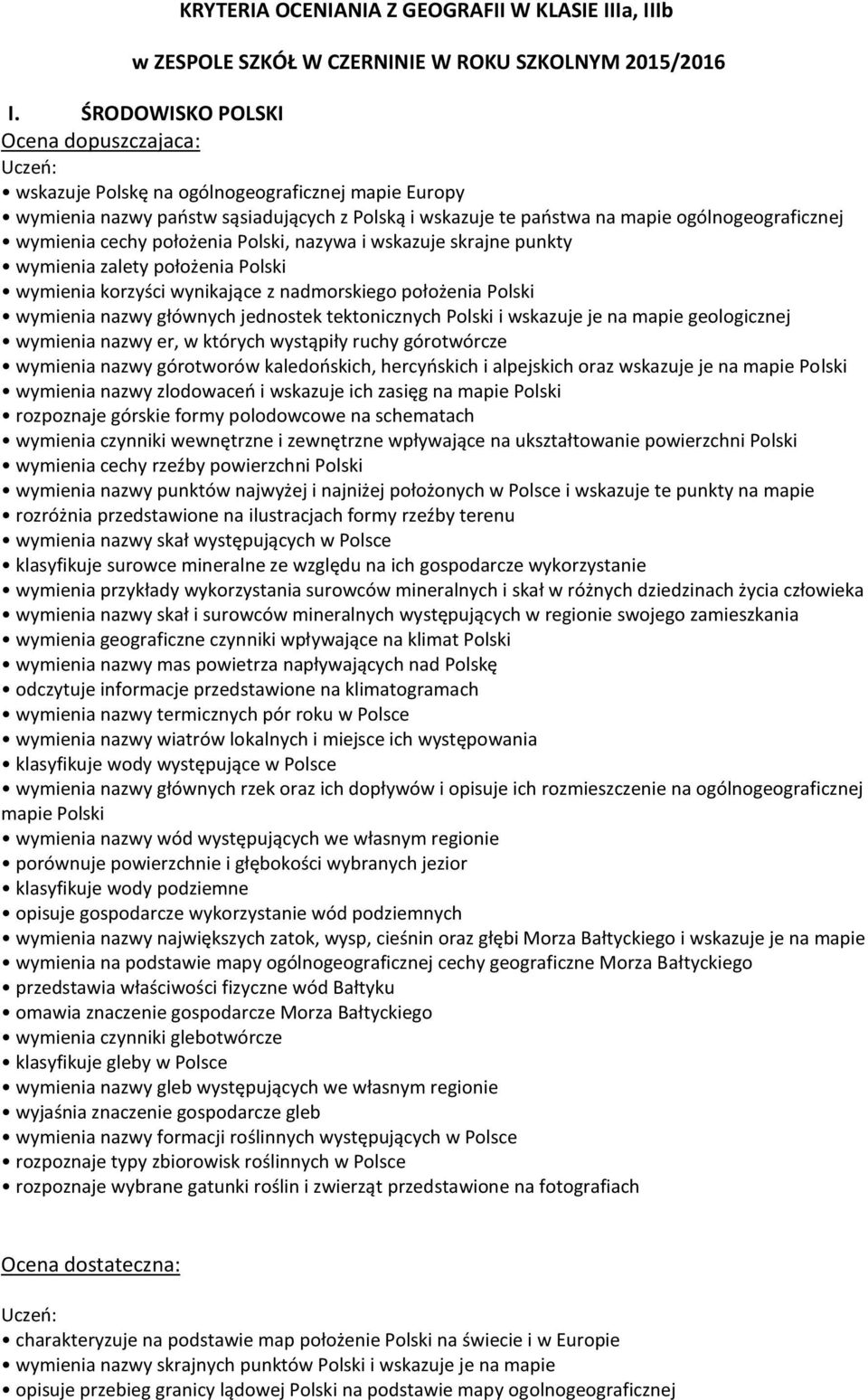 wymienia cechy położenia Polski, nazywa i wskazuje skrajne punkty wymienia zalety położenia Polski wymienia korzyści wynikające z nadmorskiego położenia Polski wymienia nazwy głównych jednostek