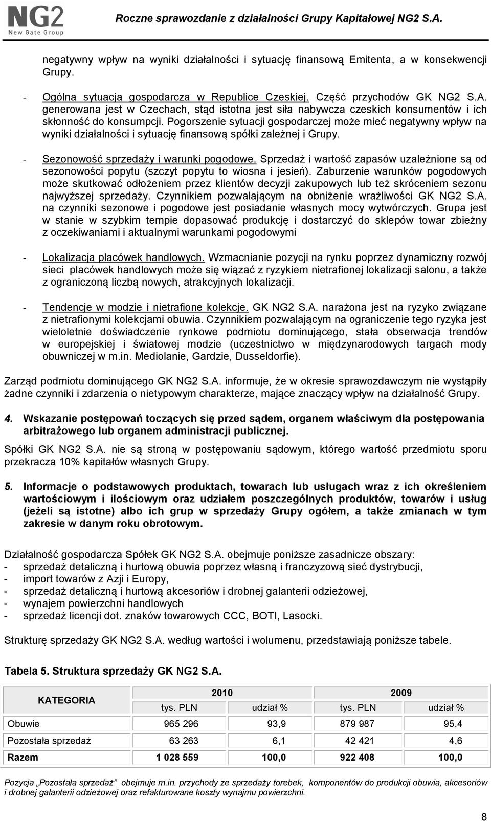Pogorszenie sytuacji gospodarczej może mieć negatywny wpływ na wyniki działalności i sytuację finansową spółki zależnej i Grupy. - Sezonowość sprzedaży i warunki pogodowe.