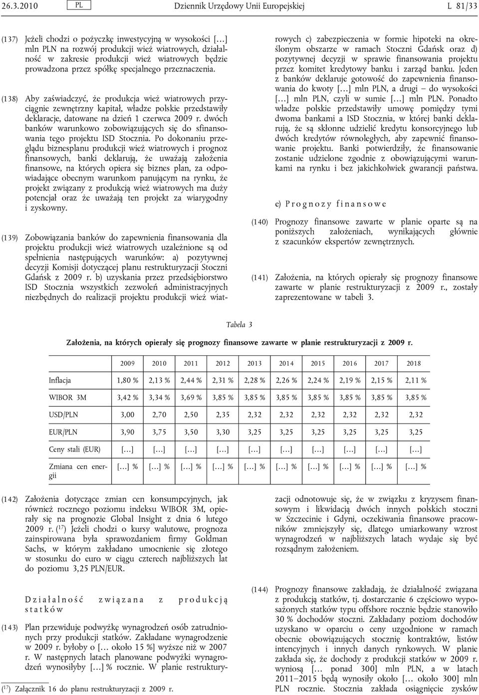 (138) Aby zaświadczyć, że produkcja wież wiatrowych przyciągnie zewnętrzny kapitał, władze polskie przedstawiły deklaracje, datowane na dzień 1 czerwca 2009 r.