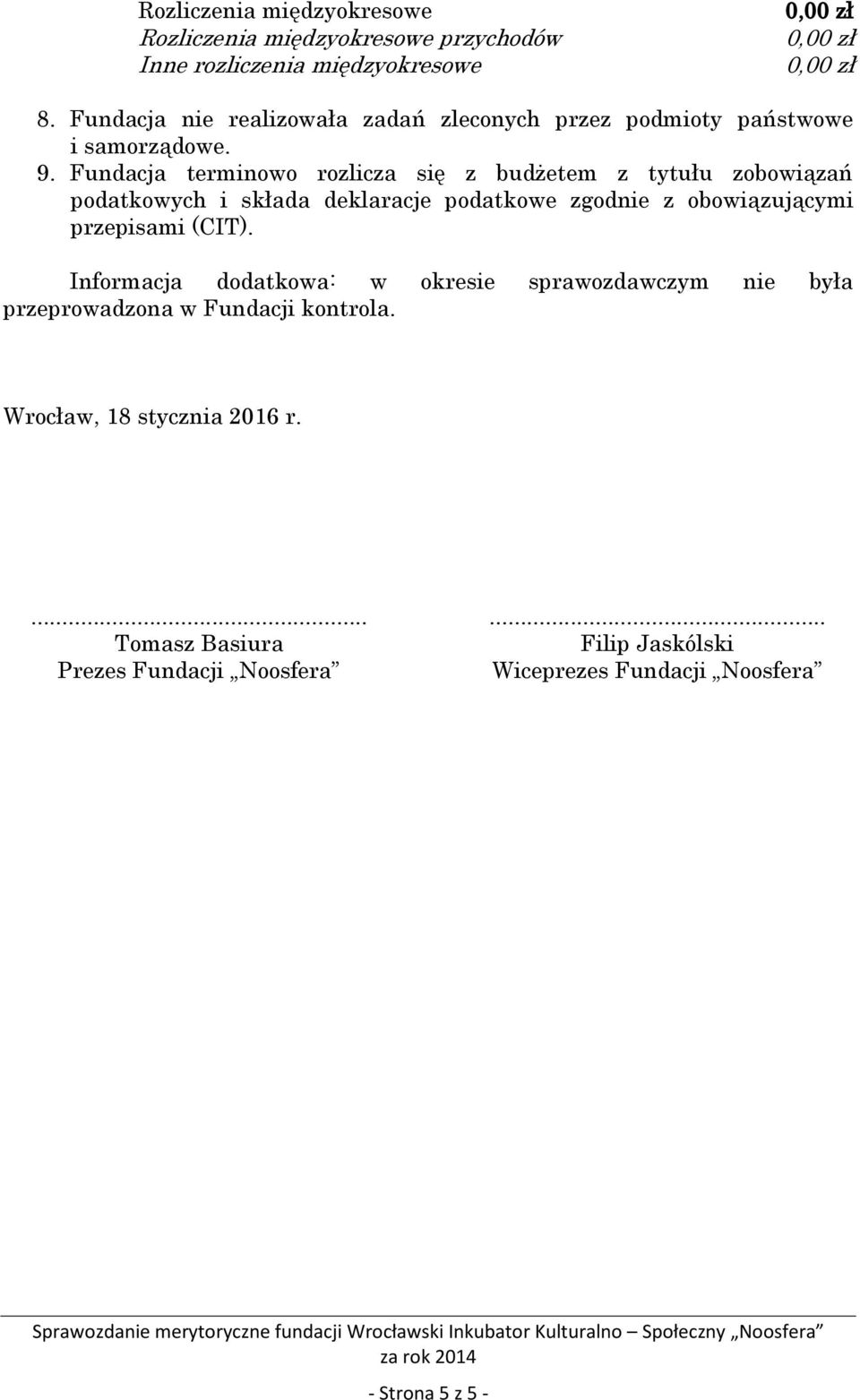 Fundacja terminowo rozlicza się z budżetem z tytułu zobowiązań podatkowych i składa deklaracje podatkowe zgodnie z obowiązującymi