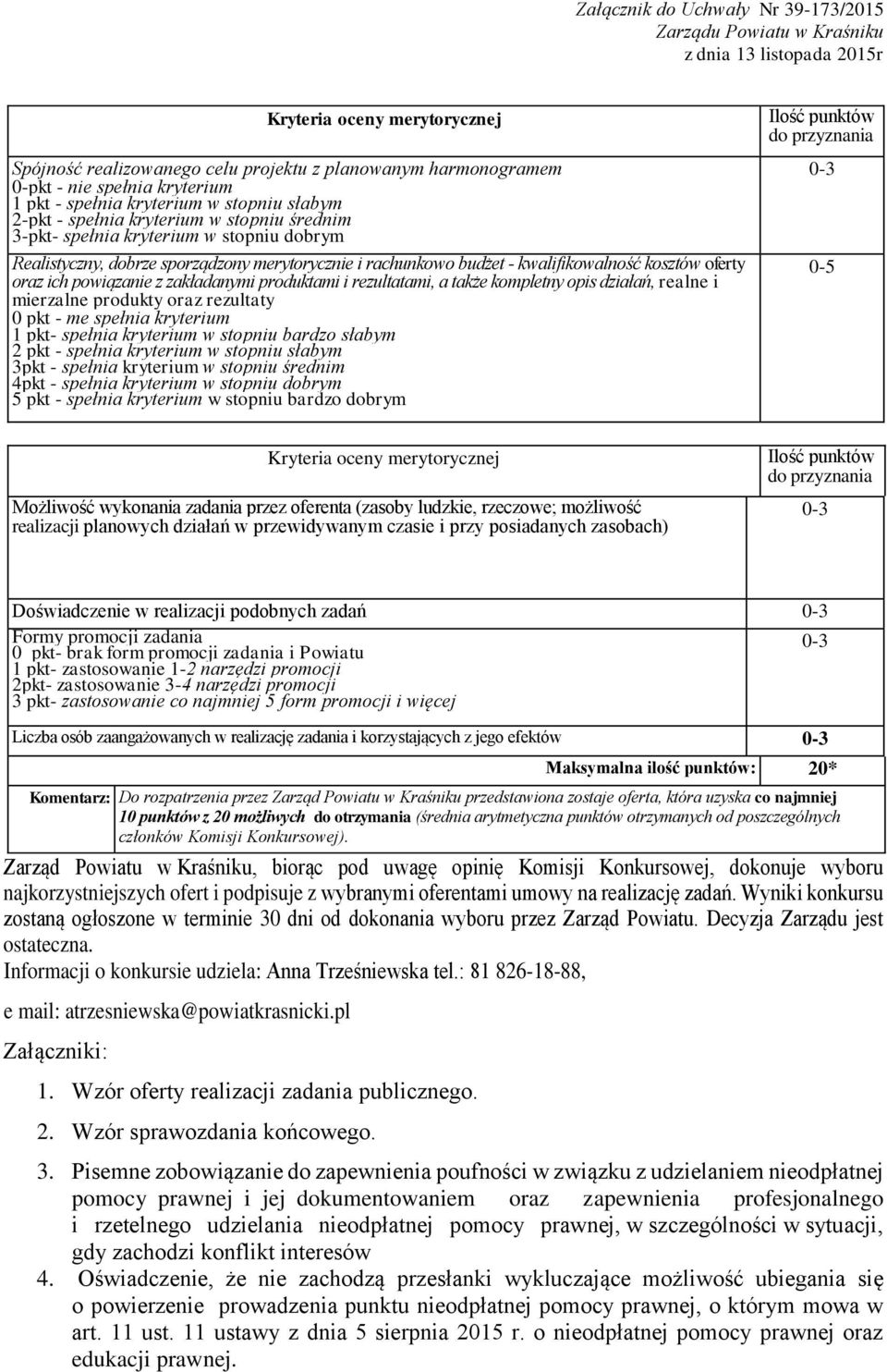 produktami i rezultatami, a także kompletny opis działań, realne i mierzalne produkty oraz rezultaty 0 pkt - me spełnia kryterium 1 pkt- spełnia kryterium w stopniu bardzo słabym 2 pkt - spełnia