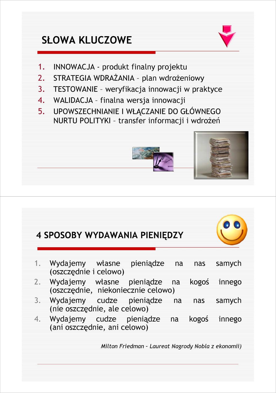 Wydajemy własne pieniądze na nas samych (oszczędnie i celowo) 2. Wydajemy własne pieniądze na kogoś innego (oszczędnie, niekoniecznie celowo) 3.
