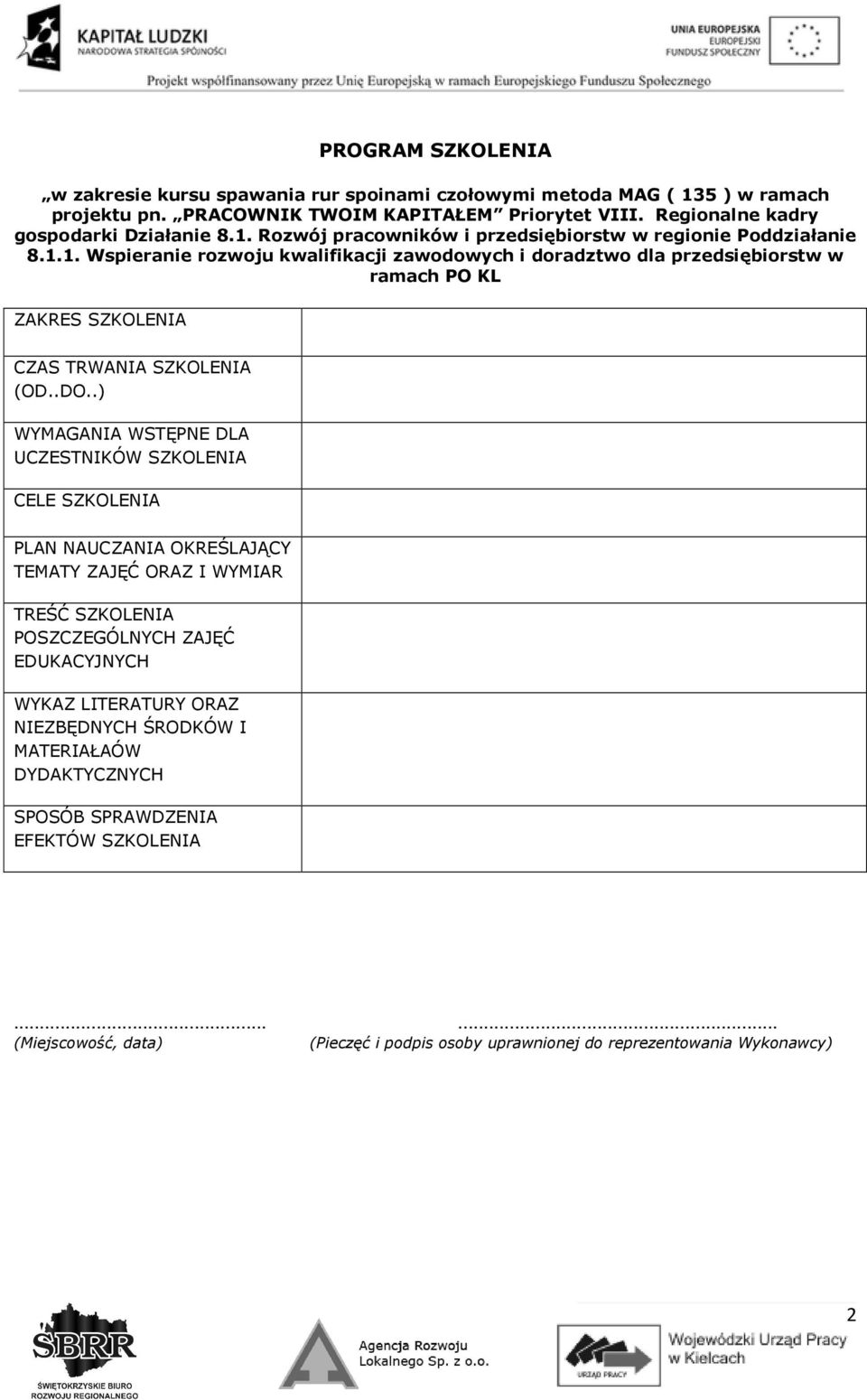 Regionalne kadry gospodarki Działanie 8.1.