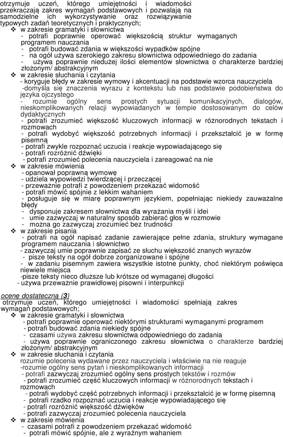 odpowiedniego do zadania - używa poprawnie niedużej ilości elementów słownictwa o charakterze bardziej złożonym/ abstrakcyjnym w zakresie słuchania i czytania - koryguje błędy w zakresie wymowy i