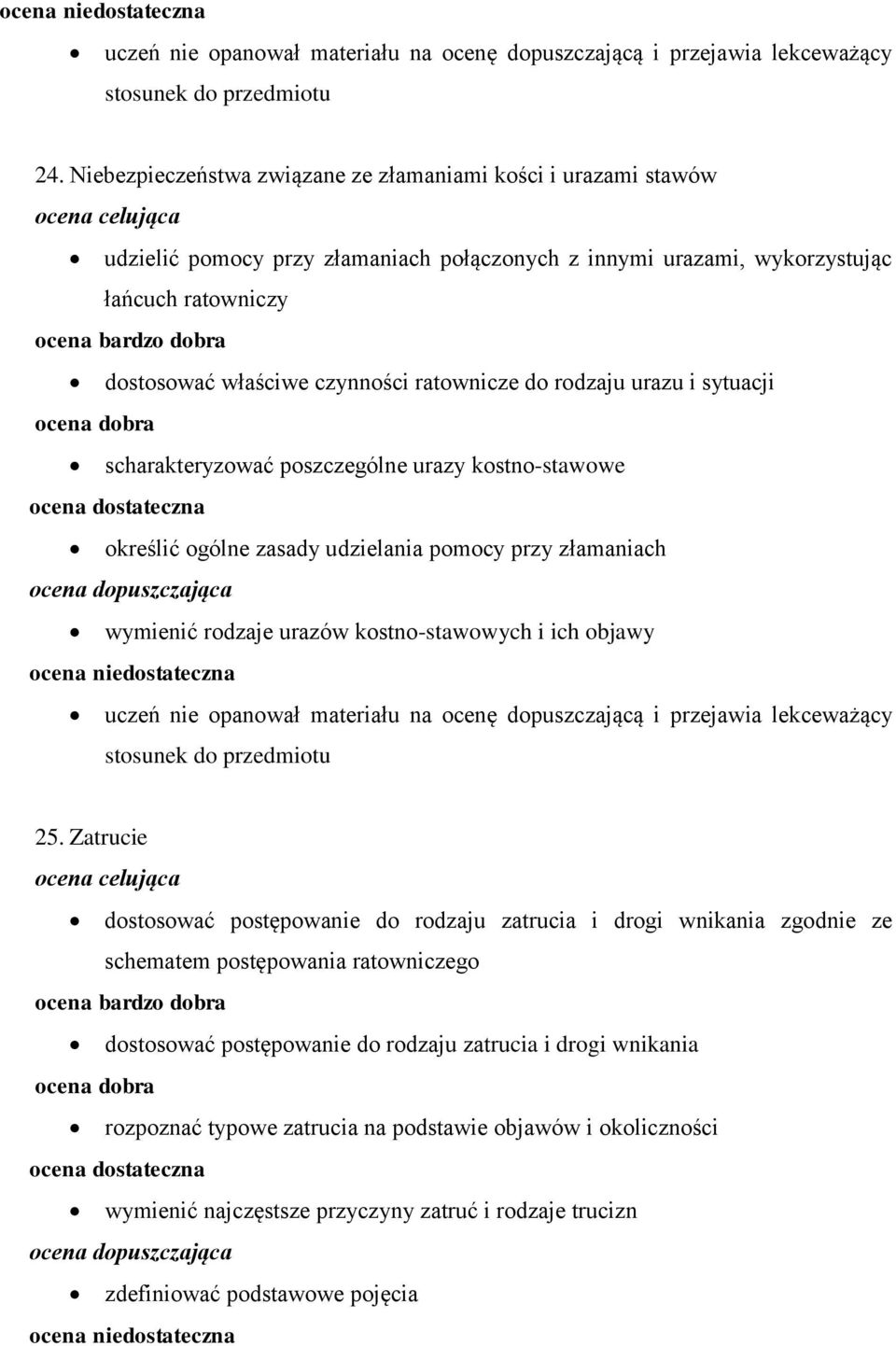 do rodzaju urazu i sytuacji scharakteryzować poszczególne urazy kostno-stawowe określić ogólne zasady udzielania pomocy przy złamaniach wymienić rodzaje urazów kostno-stawowych i ich objawy uczeń nie