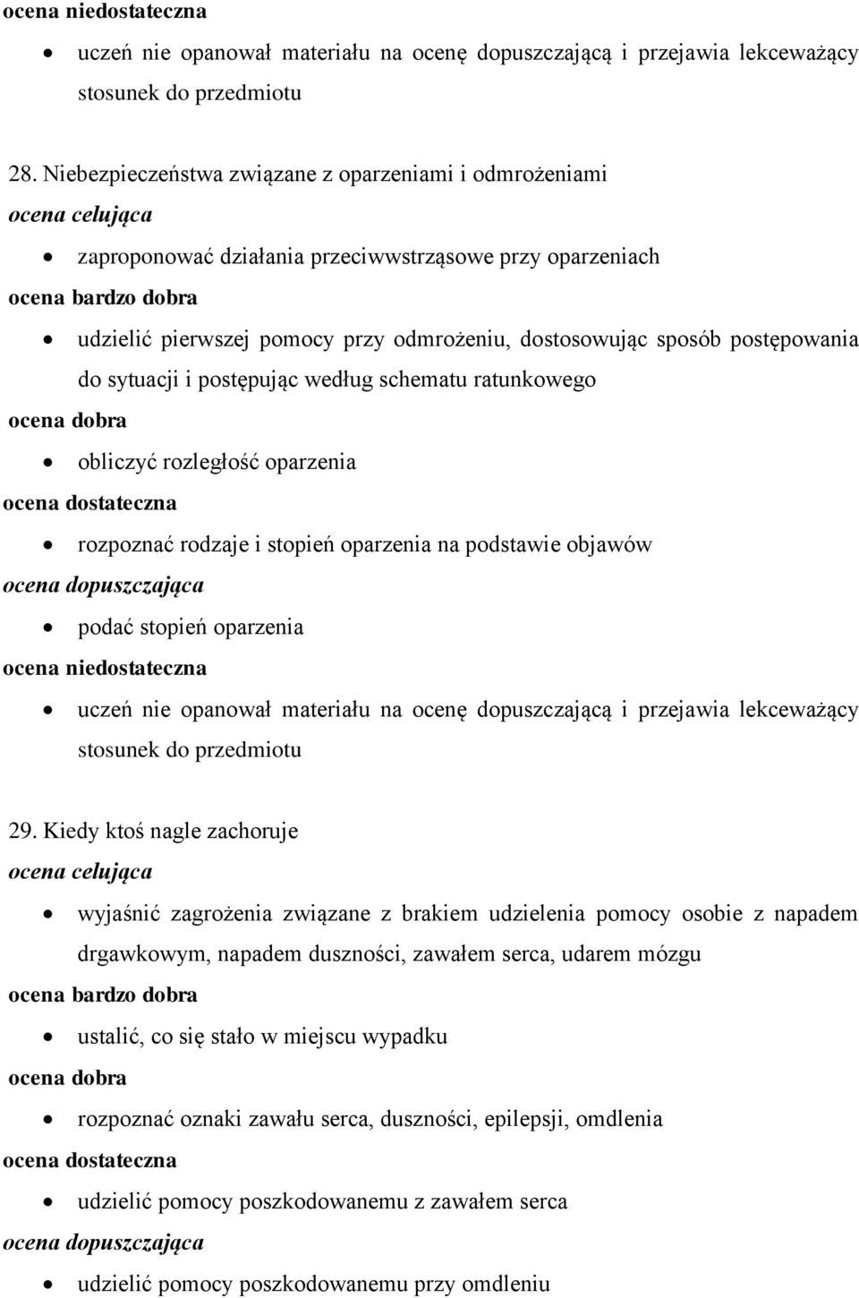 sytuacji i postępując według schematu ratunkowego obliczyć rozległość oparzenia rozpoznać rodzaje i stopień oparzenia na podstawie objawów podać stopień oparzenia uczeń nie opanował materiału na