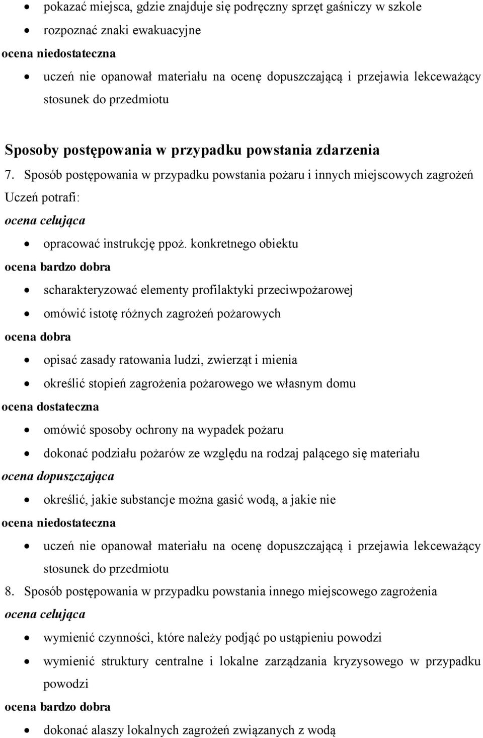 konkretnego obiektu scharakteryzować elementy profilaktyki przeciwpożarowej omówić istotę różnych zagrożeń pożarowych opisać zasady ratowania ludzi, zwierząt i mienia określić stopień zagrożenia