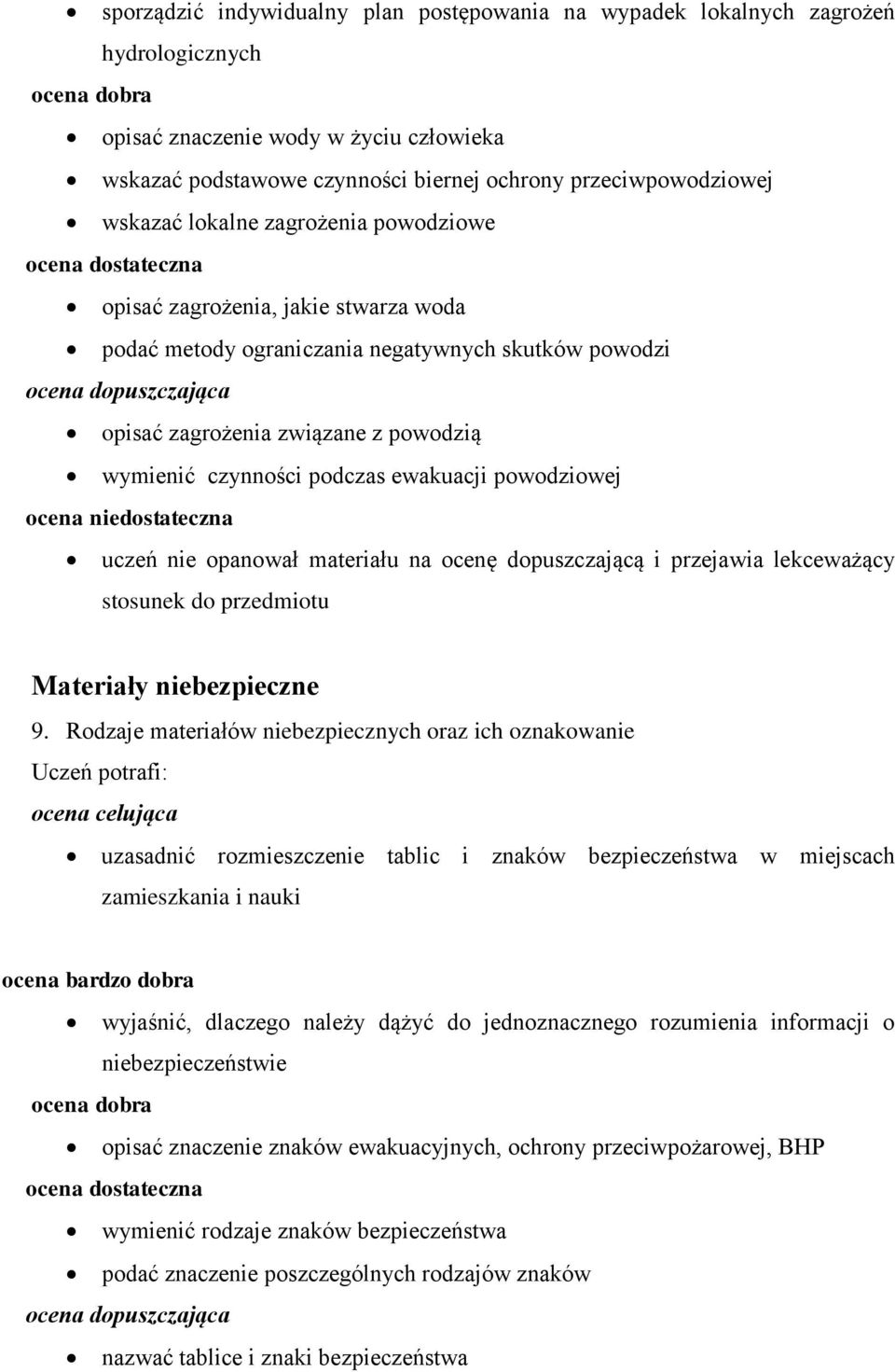 powodziowej uczeń nie opanował materiału na ocenę dopuszczającą i przejawia lekceważący Materiały niebezpieczne 9.