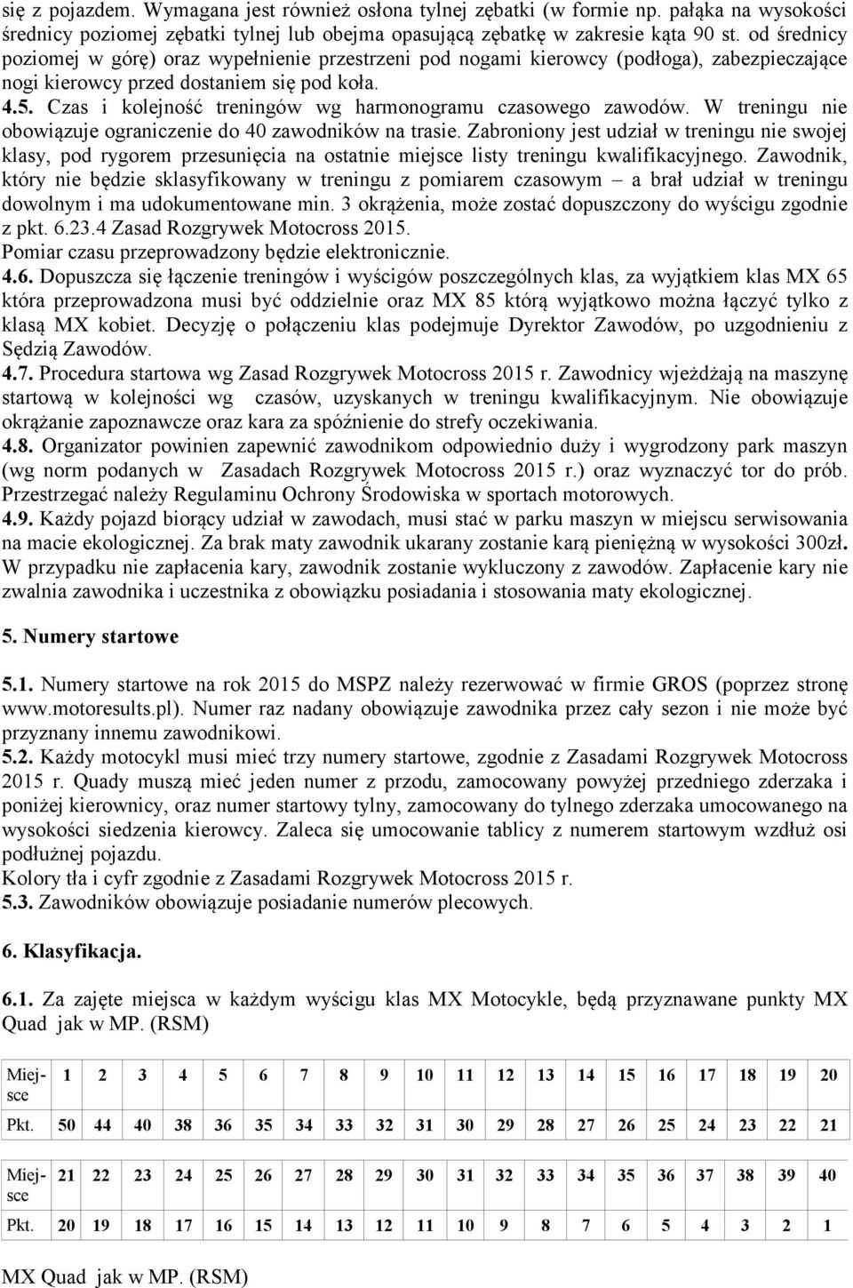 Czas i kolejność treningów wg harmonogramu czasowego zawodów. W treningu nie obowiązuje ograniczenie do 40 zawodników na trasie.