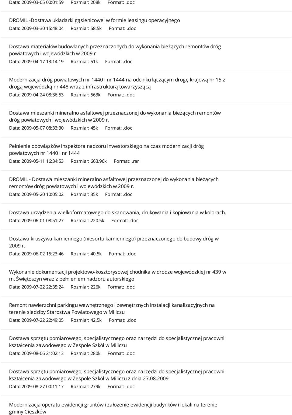 doc Modernizacja dróg powiatowych nr 1440 i nr 1444 na odcinku łączącym drogę krajową nr 15 z drogą wojewódzką nr 448 wraz z infrastrukturą towarzyszącą Data: 2009-04-24 08:36:53 Rozmiar: 563k