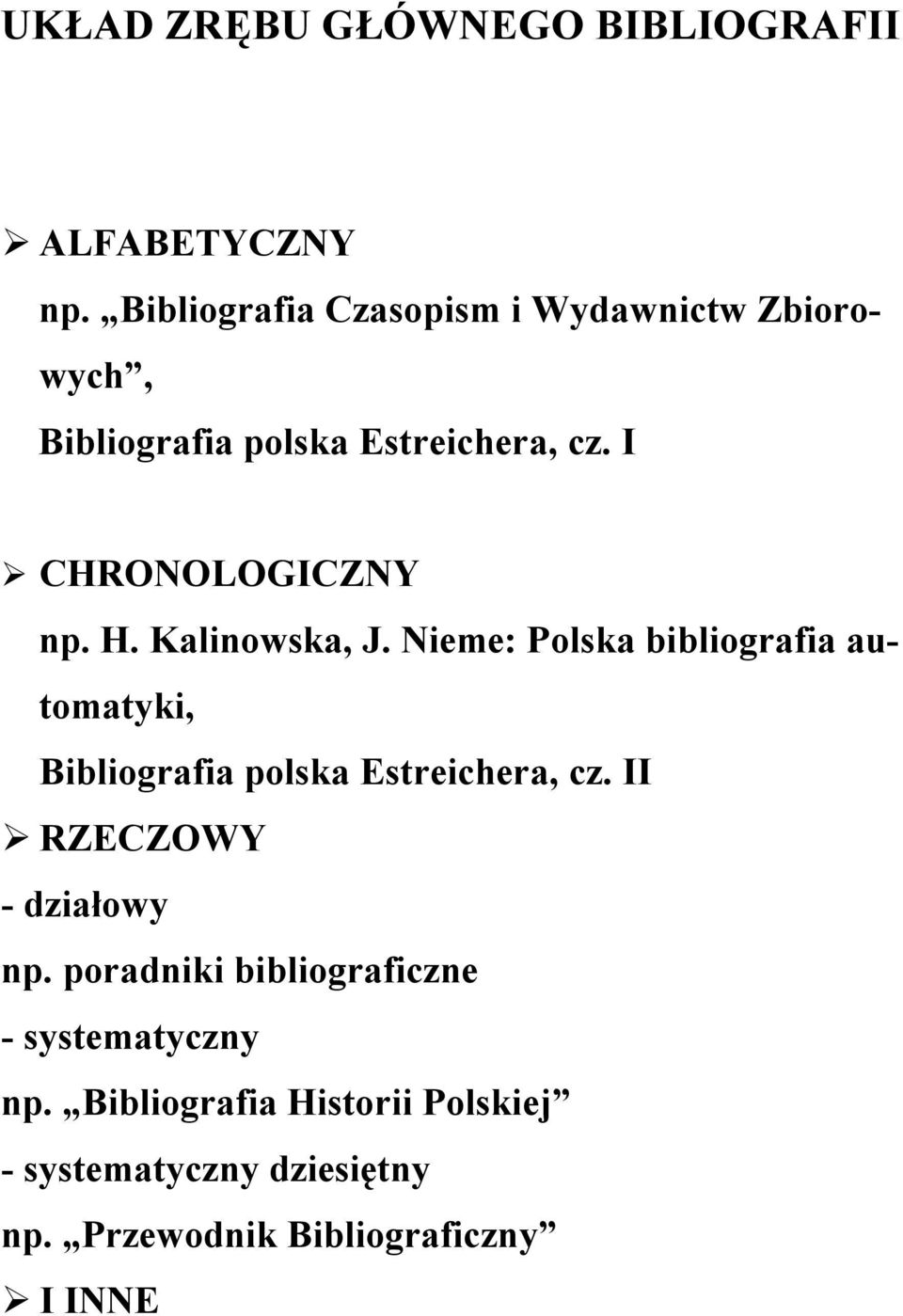 H. Kalinowska, J. Nieme: Polska bibliografia automatyki, Bibliografia polska Estreichera, cz.