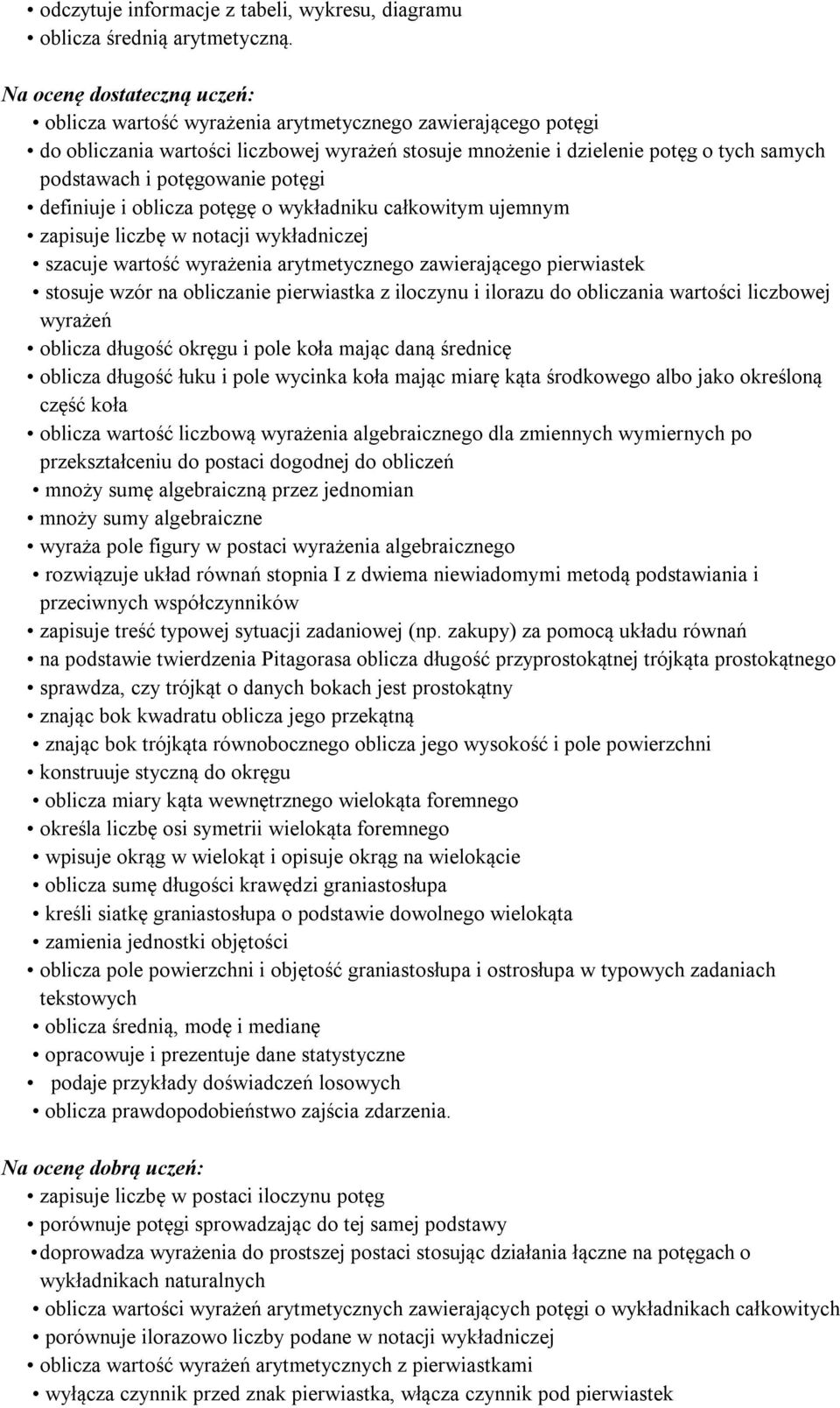 potęgowanie potęgi definiuje i oblicza potęgę o wykładniku całkowitym ujemnym zapisuje liczbę w notacji wykładniczej szacuje wartość wyrażenia arytmetycznego zawierającego pierwiastek stosuje wzór na