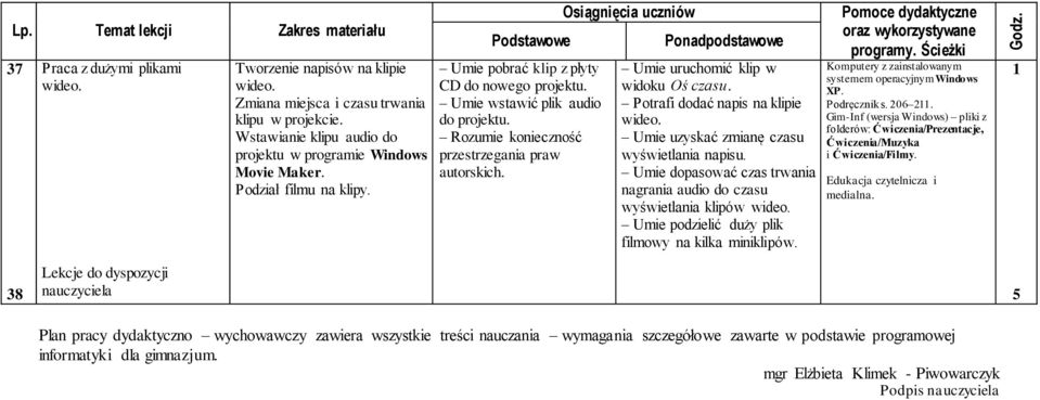 Potrafi dodać napis na klipie wideo. Umie uzyskać zmianę czasu wyświetlania napisu. Umie dopasować czas trwania nagrania audio do czasu wyświetlania klipów wideo.