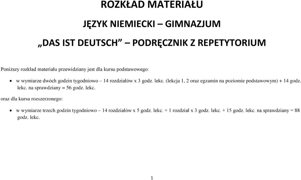 (lekcja, 2 oraz egzamin na poziomie podstawowym) + 4 godz. lekc.