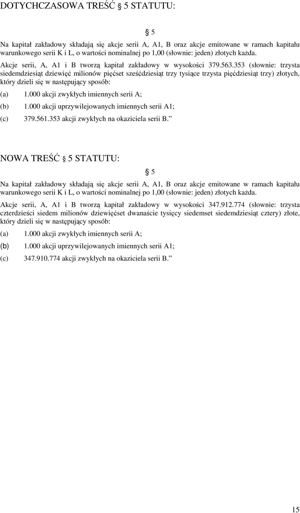 353 (słownie: trzysta siedemdziesiąt dziewięć milionów pięćset sześćdziesiąt trzy tysiące trzysta pięćdziesiąt trzy) złotych, który dzieli się w następujący sposób: (a) 1.