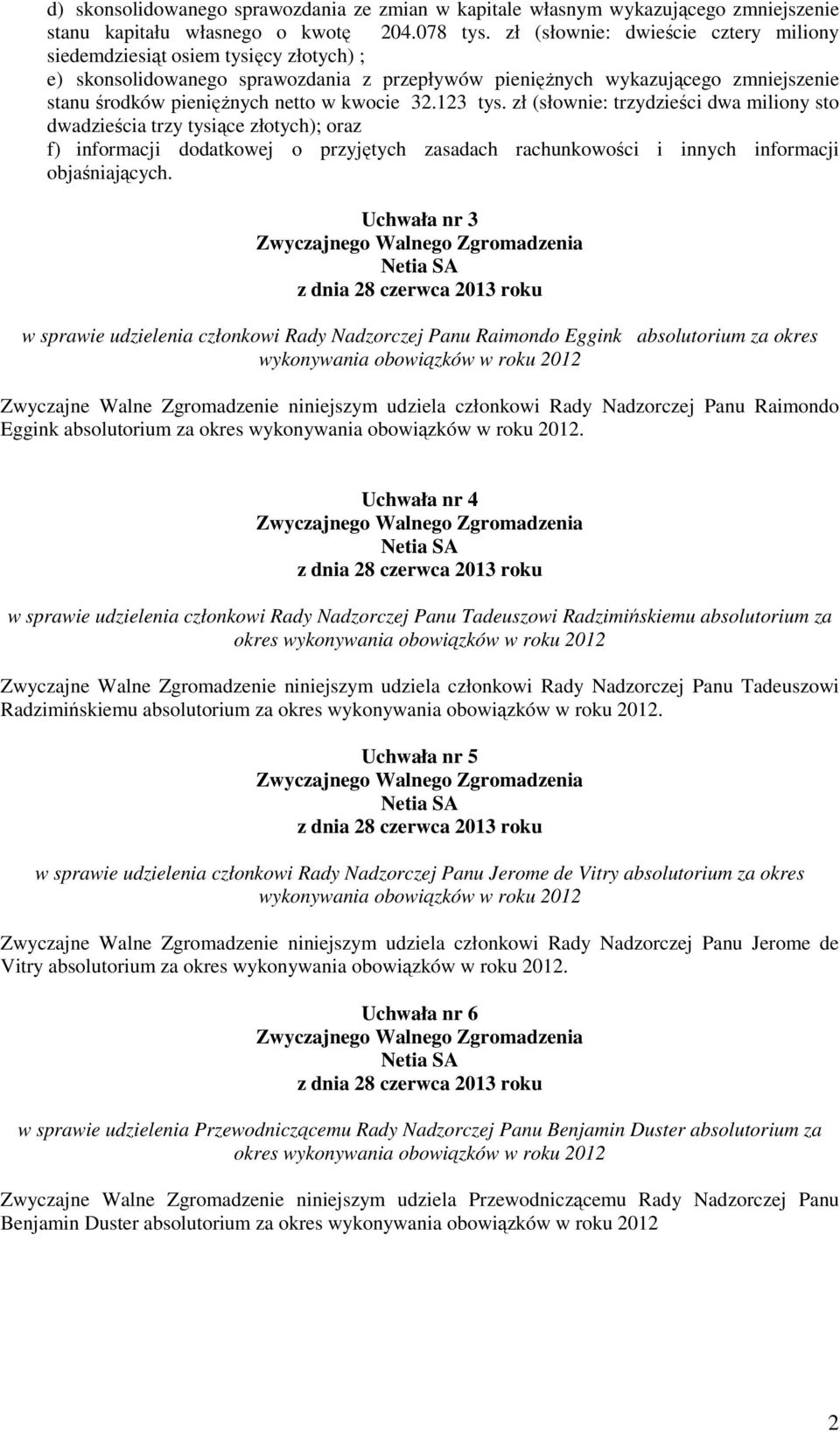 kwocie 32.123 tys. zł (słownie: trzydzieści dwa miliony sto dwadzieścia trzy tysiące złotych); oraz f) informacji dodatkowej o przyjętych zasadach rachunkowości i innych informacji objaśniających.