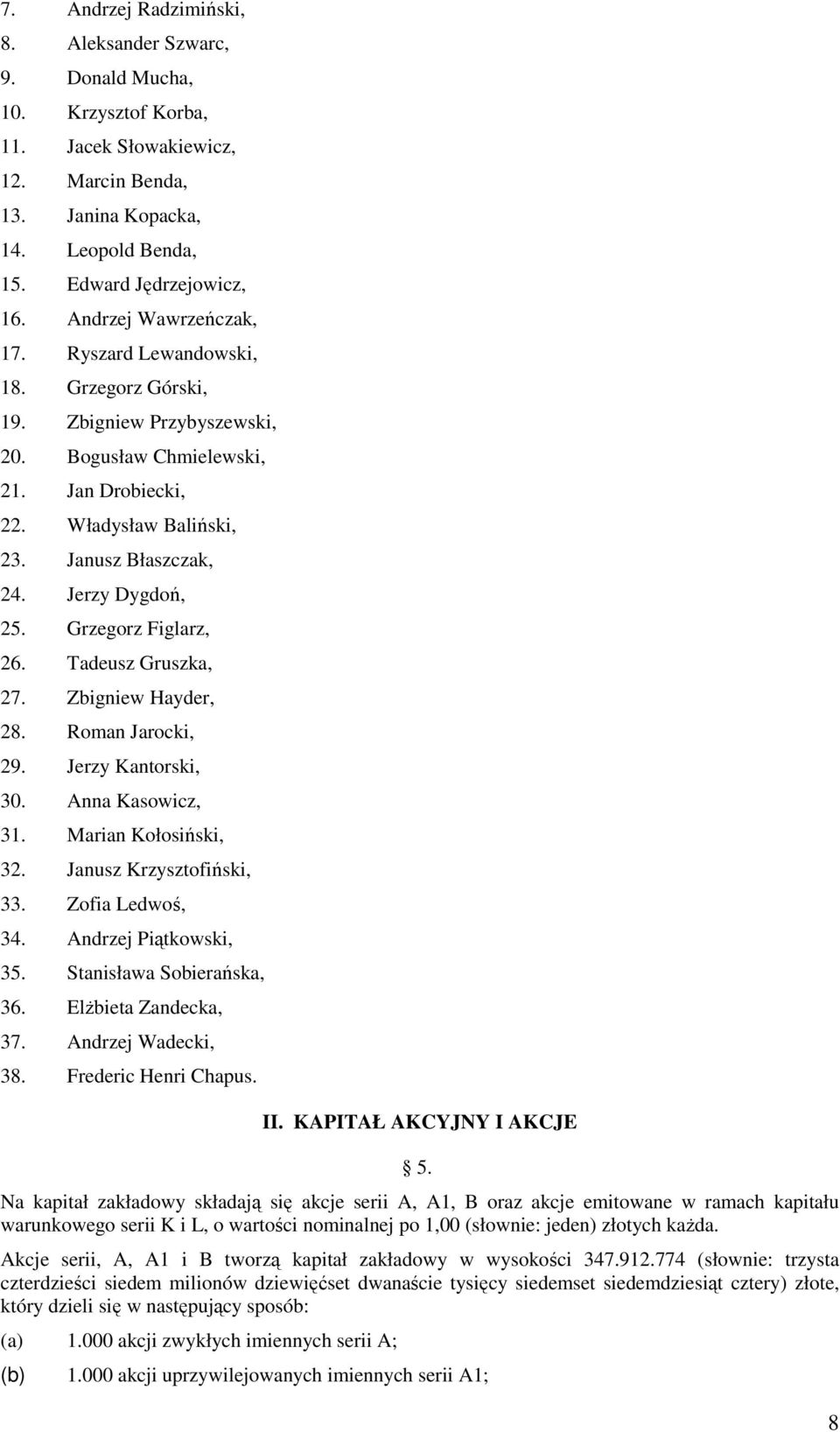 Jerzy Dygdoń, 25. Grzegorz Figlarz, 26. Tadeusz Gruszka, 27. Zbigniew Hayder, 28. Roman Jarocki, 29. Jerzy Kantorski, 30. Anna Kasowicz, 31. Marian Kołosiński, 32. Janusz Krzysztofiński, 33.