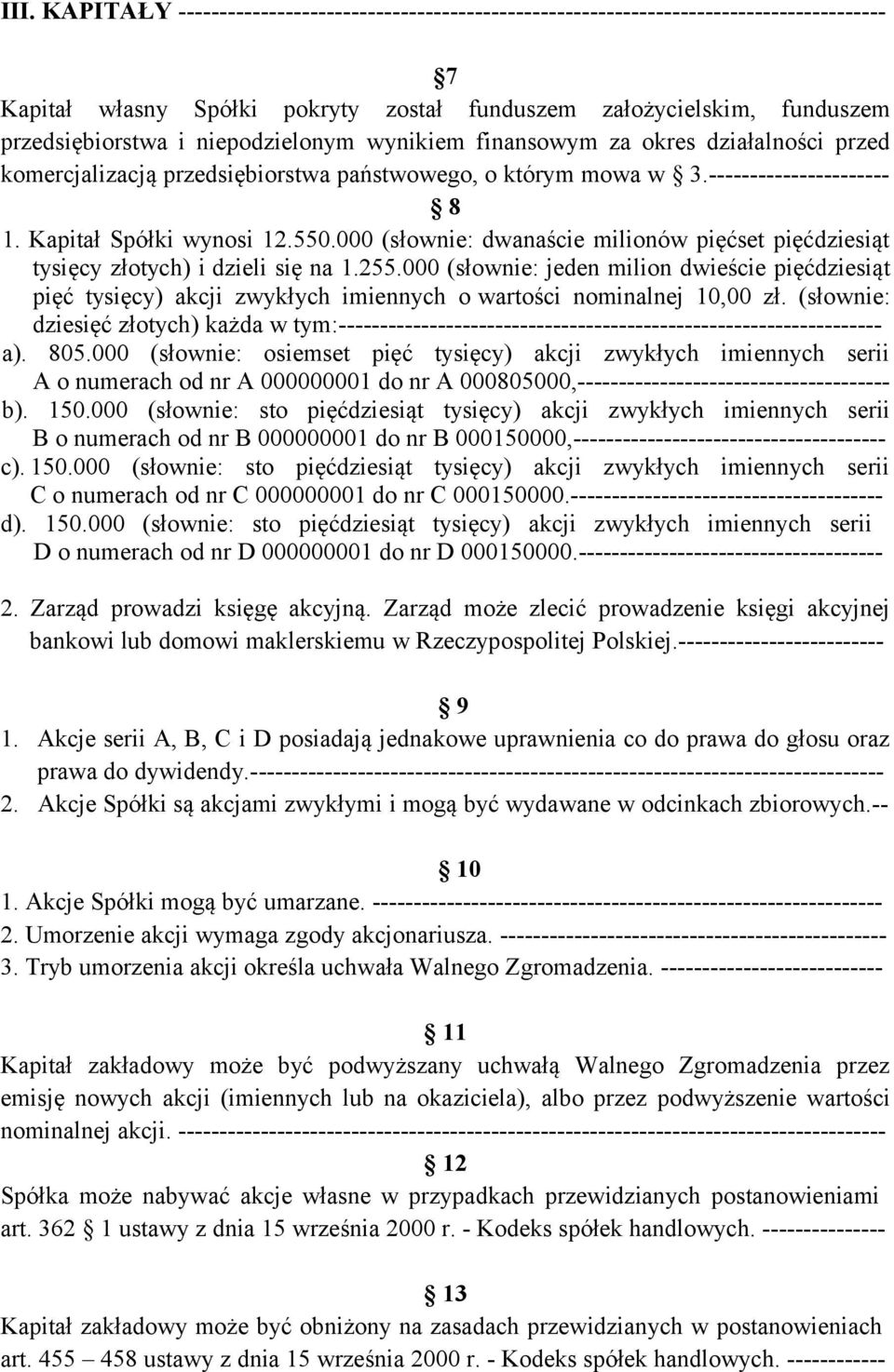 000 (słownie: dwanaście milionów pięćset pięćdziesiąt tysięcy złotych) i dzieli się na 1.255.