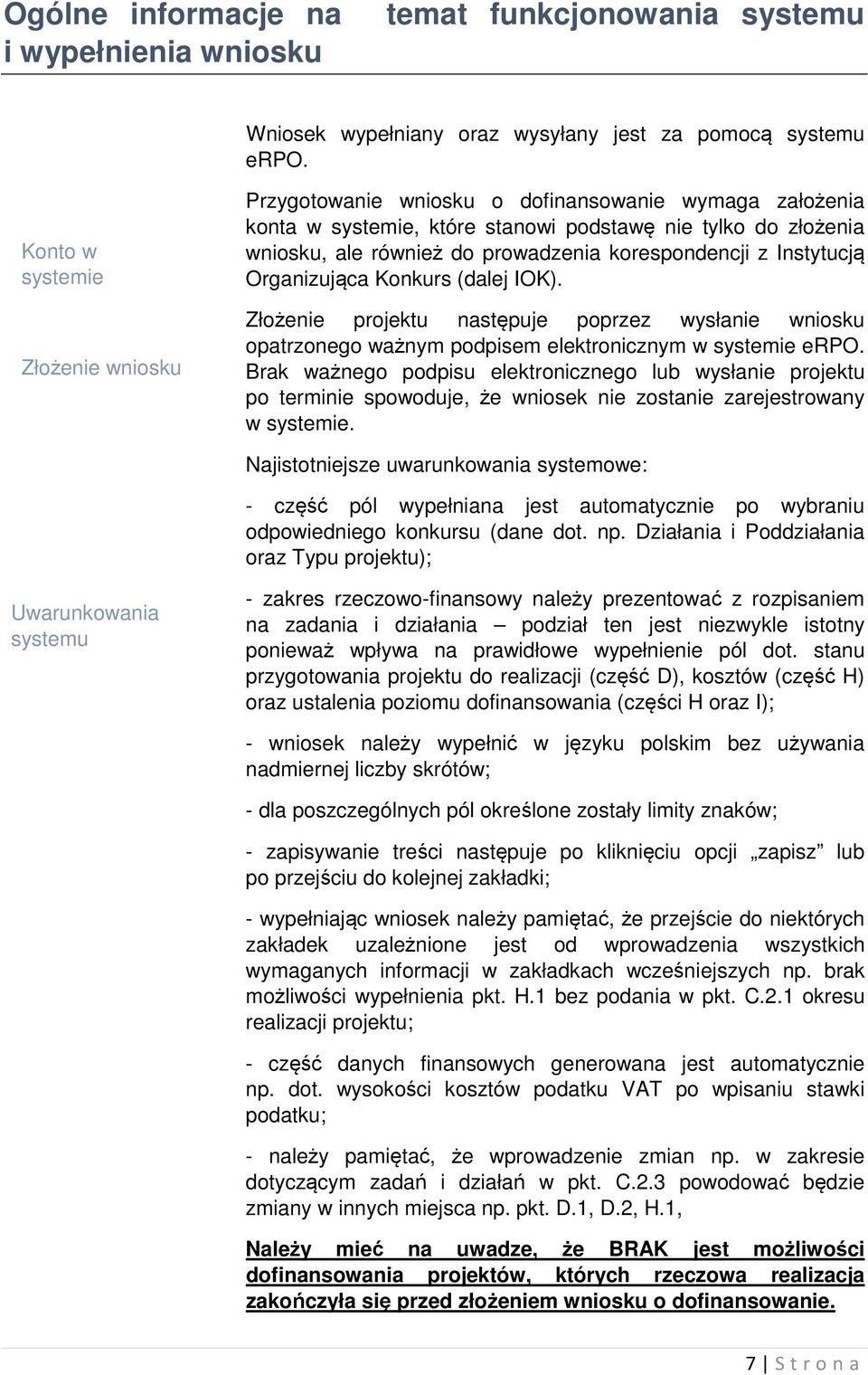 korespondencji z Instytucją Organizująca Konkurs (dalej IOK). Złożenie projektu następuje poprzez wysłanie wniosku opatrzonego ważnym podpisem elektronicznym w systemie erpo.