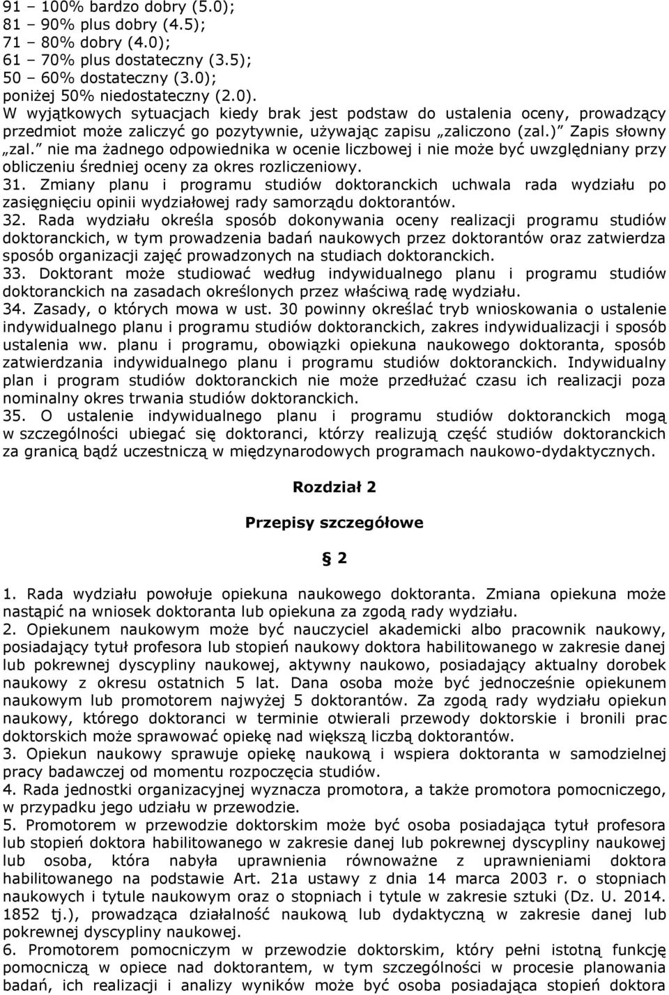 Zmiany planu i programu studiów doktoranckich uchwala rada wydziału po zasięgnięciu opinii wydziałowej rady samorządu doktorantów. 32.