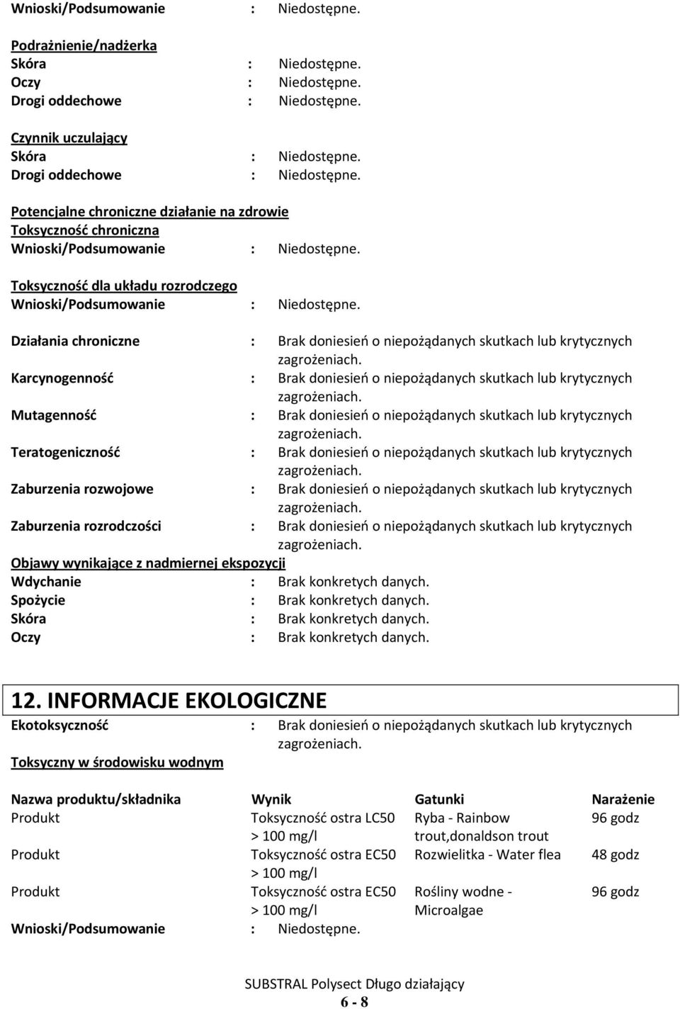 Toksyczność dla układu rozrodczego Wnioski/Podsumowanie : Niedostępne.