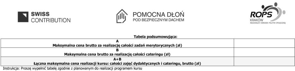 cena realizacji kursu: całości zajęć dydaktycznych i cateringu, brutto (zł)