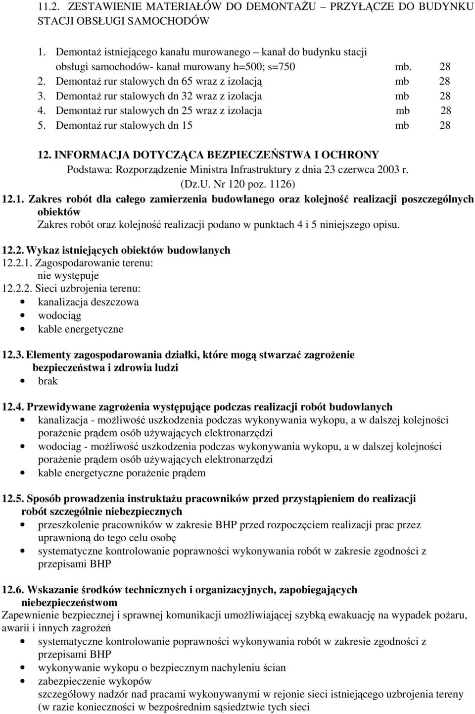Demontaż rur stalowych dn 32 wraz z izolacja mb 28 4. Demontaż rur stalowych dn 25 wraz z izolacja mb 28 5. Demontaż rur stalowych dn 15 mb 28 12.