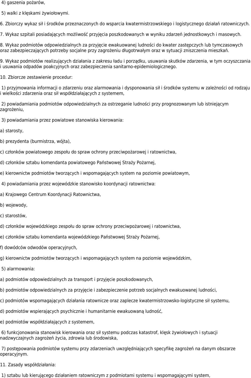 Wykaz podmiotów odpowiedzialnych za przyjęcie ewakuowanej ludności do kwater zastępczych lub tymczasowych oraz zabezpieczających potrzeby socjalne przy zagrożeniu długotrwałym oraz w sytuacji