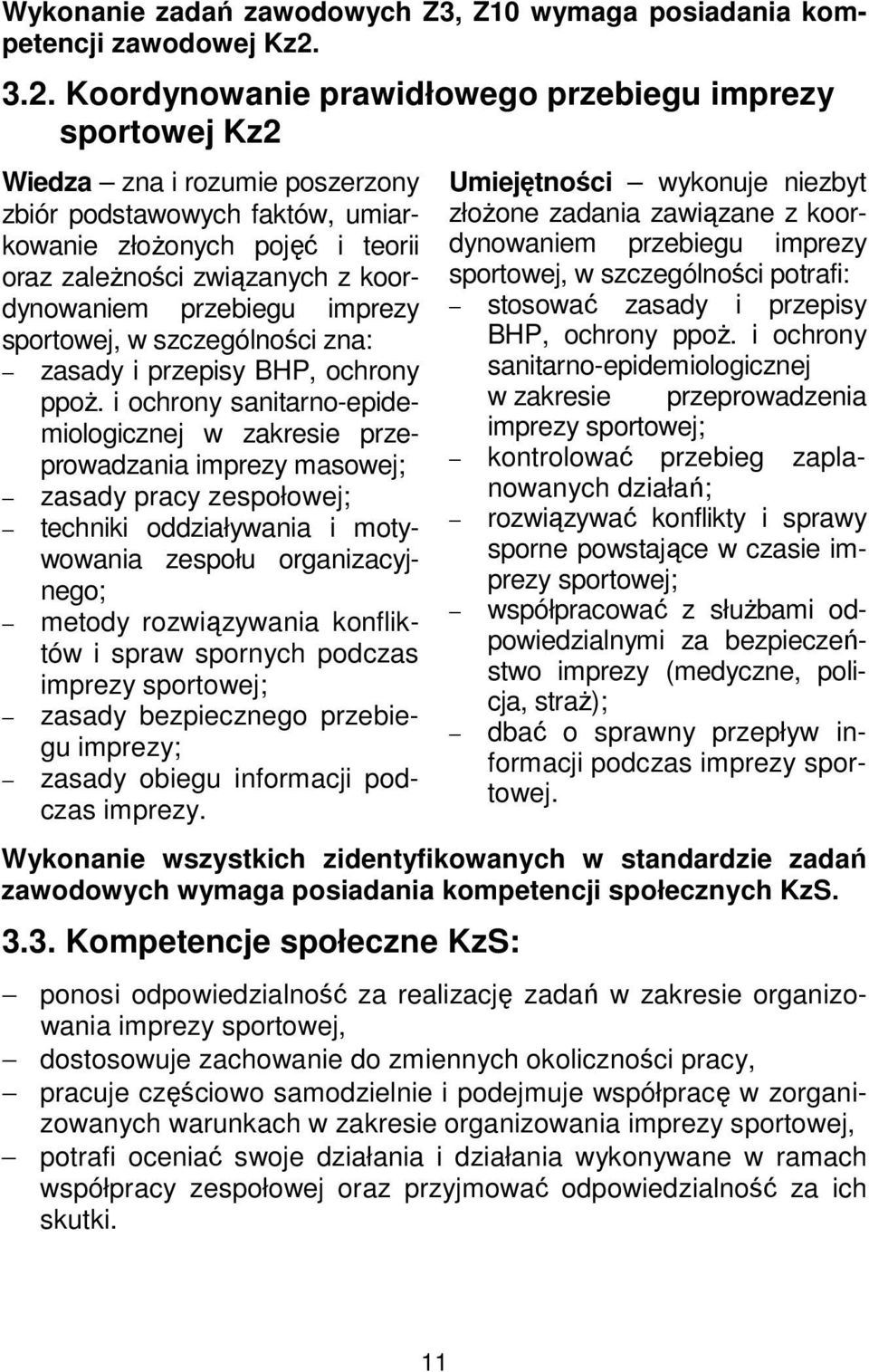 koordynowaniem przebiegu imprezy sportowej, w szczególności zna: zasady i przepisy BHP, ochrony ppoż.