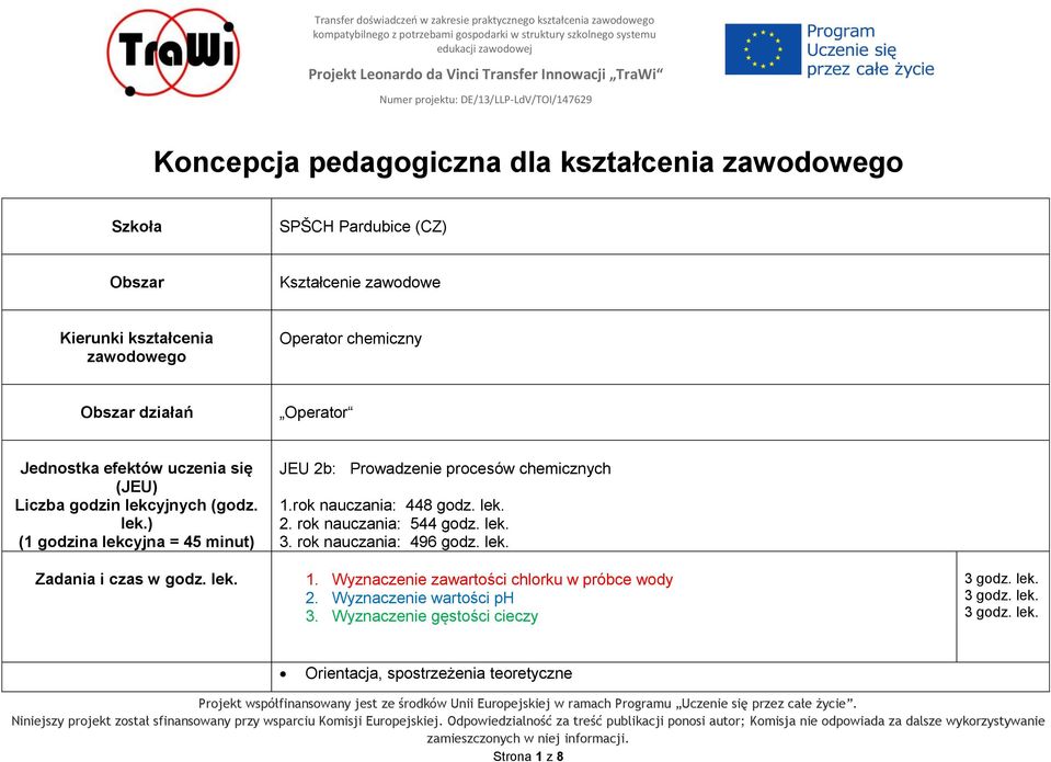 rok nauczania: 448 godz. lek. 2. rok nauczania: 544 godz. lek. 3. rok nauczania: 496 godz. lek. 1. Wyznaczenie zawartości chlorku w próbce wody 2.
