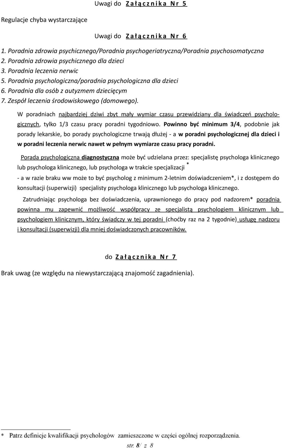 Zespół leczenia środowiskowego (domowego). W poradniach najbardziej dziwi zbyt mały wymiar czasu przewidziany dla świadczeń psychologicznych, tylko 1/3 czasu pracy poradni tygodniowo.