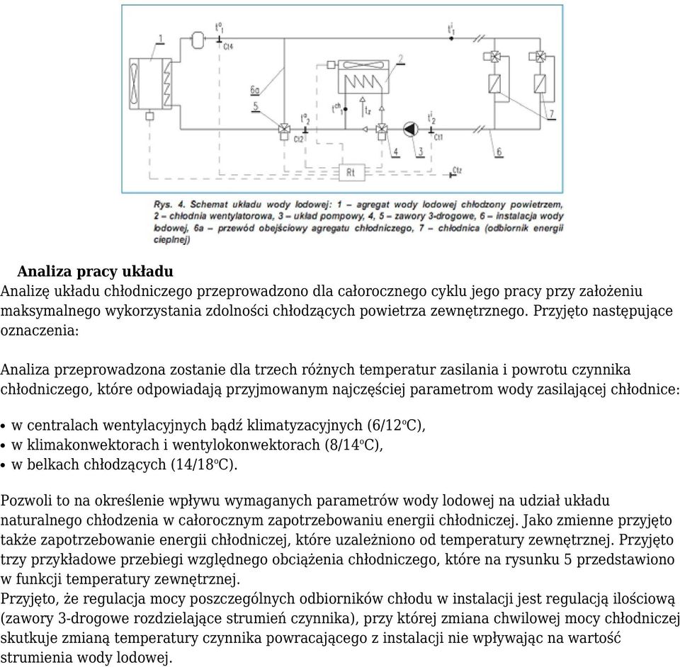 zasilającej chłodnice: w centralach wentylacyjnych bądź klimatyzacyjnych (6/12 o C), w klimakonwektorach i wentylokonwektorach (8/14 o C), w belkach chłodzących (14/18 o C).