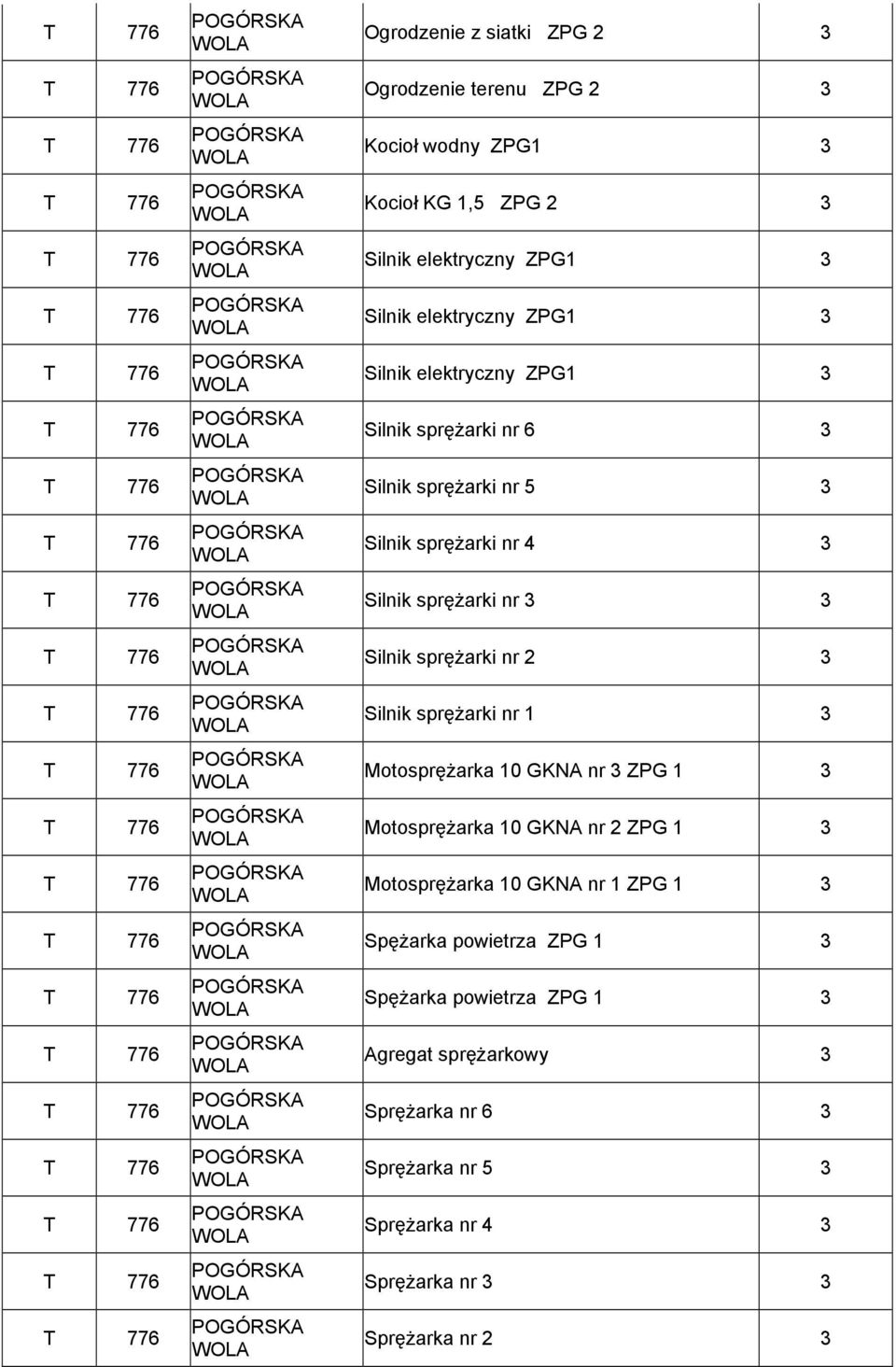 sprężarki nr Silnik sprężarki nr Motosprężarka 0 GKNA nr ZPG Motosprężarka 0 GKNA nr ZPG Motosprężarka 0 GKNA nr ZPG