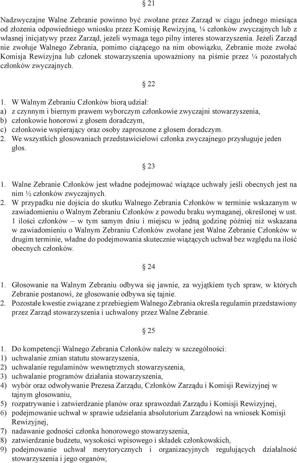 Jeżeli Zarząd nie zwołuje Walnego Zebrania, pomimo ciążącego na nim obowiązku, Zebranie może zwołać Komisja Rewizyjna lub członek stowarzyszenia upoważniony na piśmie przez ¼ pozostałych członków