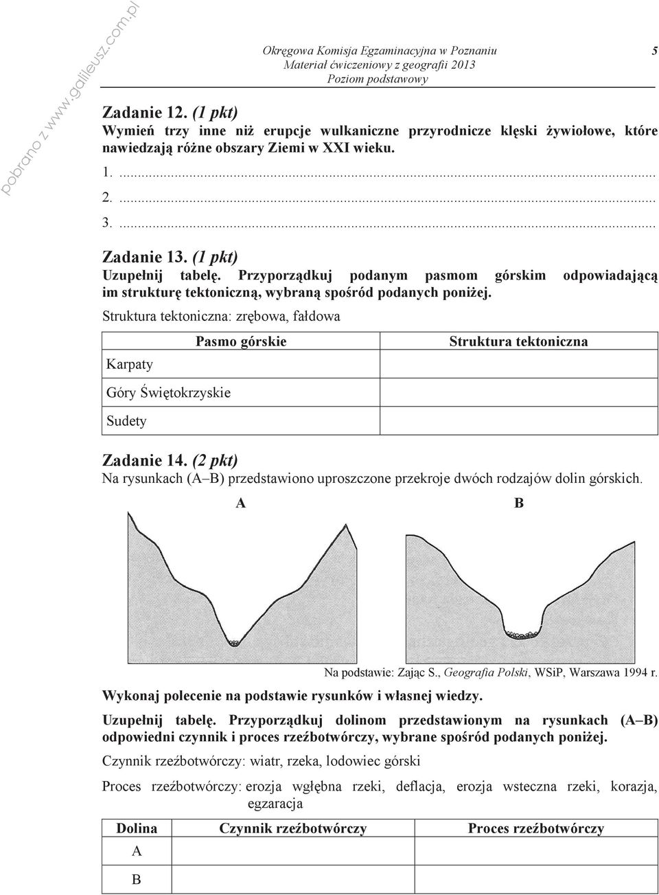 Struktura tektoniczna: zrbowa, fałdowa Karpaty Góry witokrzyskie Sudety Pasmo górskie Struktura tektoniczna Zadanie 14.