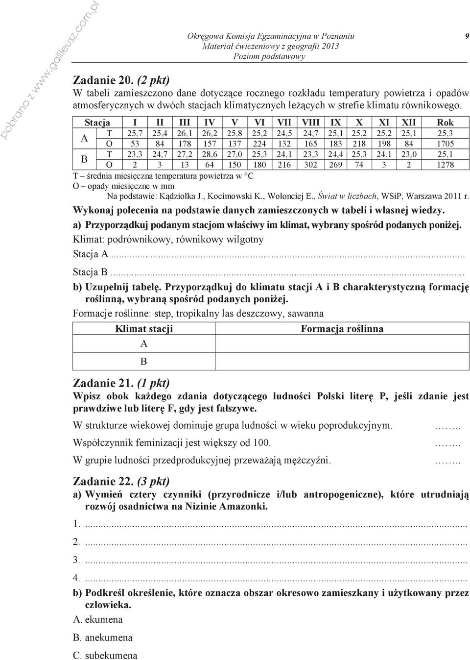 25,3 24,1 23,3 24,4 25,3 24,1 23,0 25,1 B O 2 3 13 64 150 180 216 302 269 74 3 2 1278 T rednia miesiczna temperatura powietrza w C O opady miesiczne w mm Na podstawie: Kdziołka J., Kocimowski K.