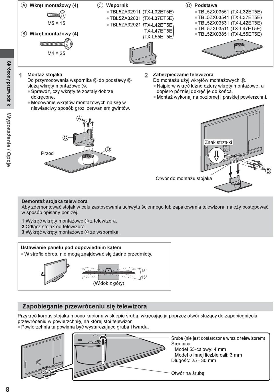 wkręty montażowe. Sprawdź, czy wkręty te zostały dobrze dokręcone. Mocowanie wkrętów montażowych na siłę w niewłaściwy sposób grozi zerwaniem gwintów.