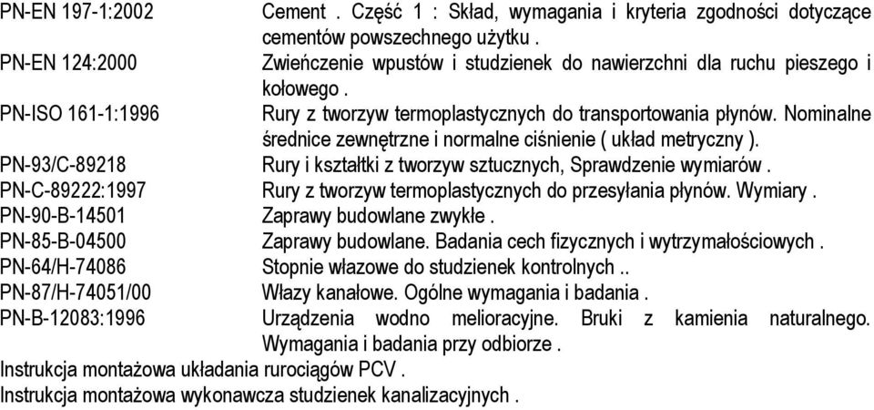 Nominalne średnice zewnętrzne i normalne ciśnienie ( układ metryczny ). PN-93/C-89218 Rury i kształtki z tworzyw sztucznych, Sprawdzenie wymiarów.