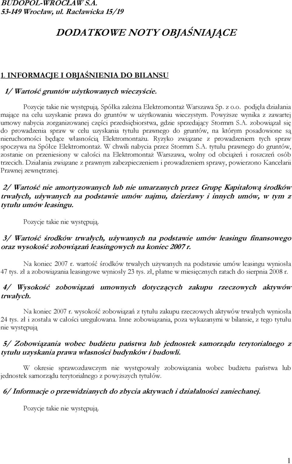 PowyŜsze wynika z zawartej umowy nabycia zorganizowanej części przedsiębiorstwa, gdzie sprzedający Stormm S.A.