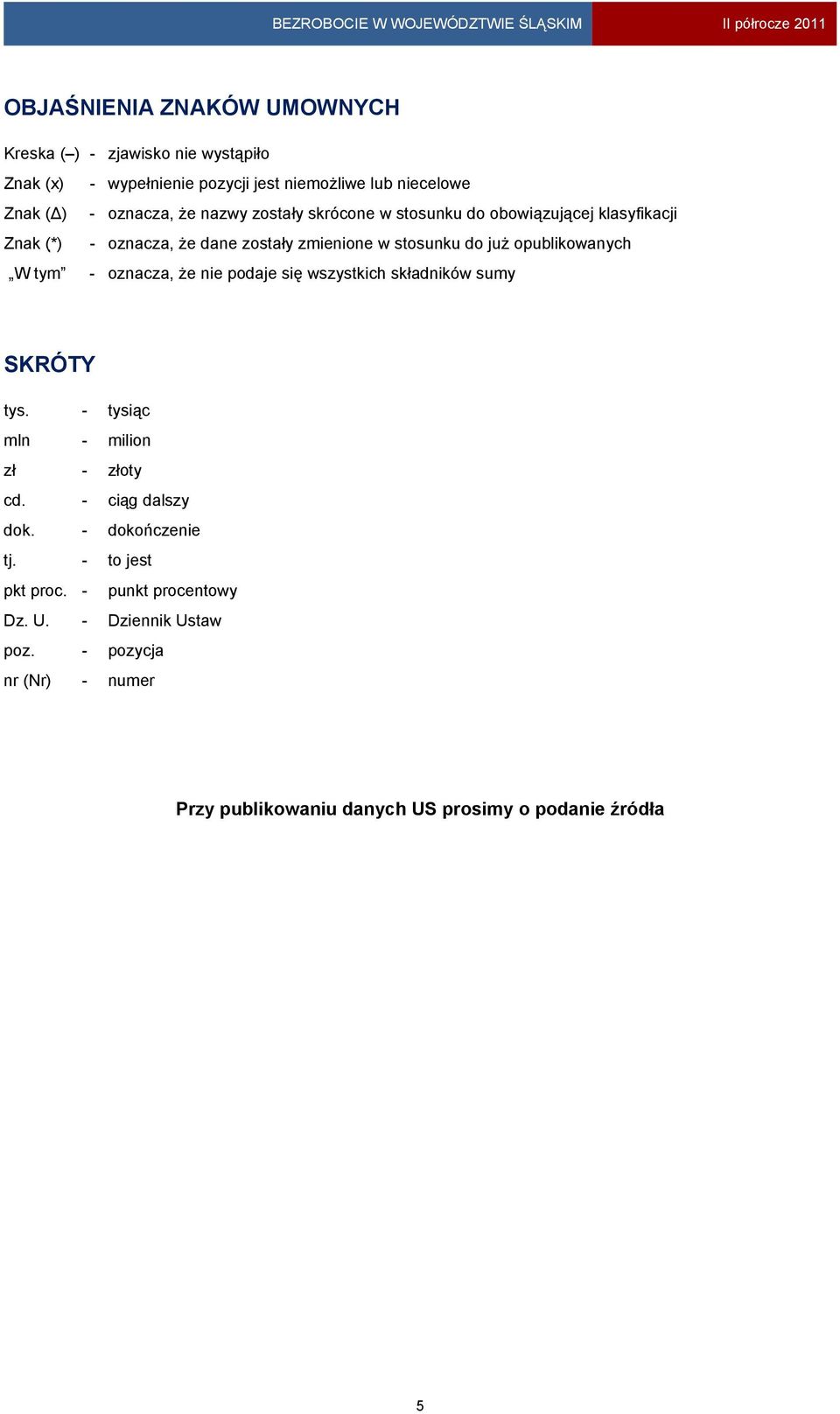 stosunku do już opublikowanych W tym - oznacza, że nie podaje się wszystkich składników sumy SKRÓTY tys. - tysiąc mln - milion zł - złoty cd. - ciąg dalszy dok.