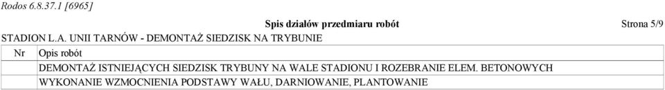 WALE STADIONU I ROZEBRANIE ELEM.