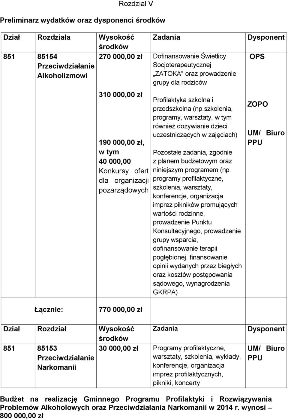 szkolenia, programy, warsztaty, w tym również dożywianie dzieci uczestniczących w zajęciach) Pozostałe zadania, zgodnie z planem budżetowym oraz niniejszym programem (np.