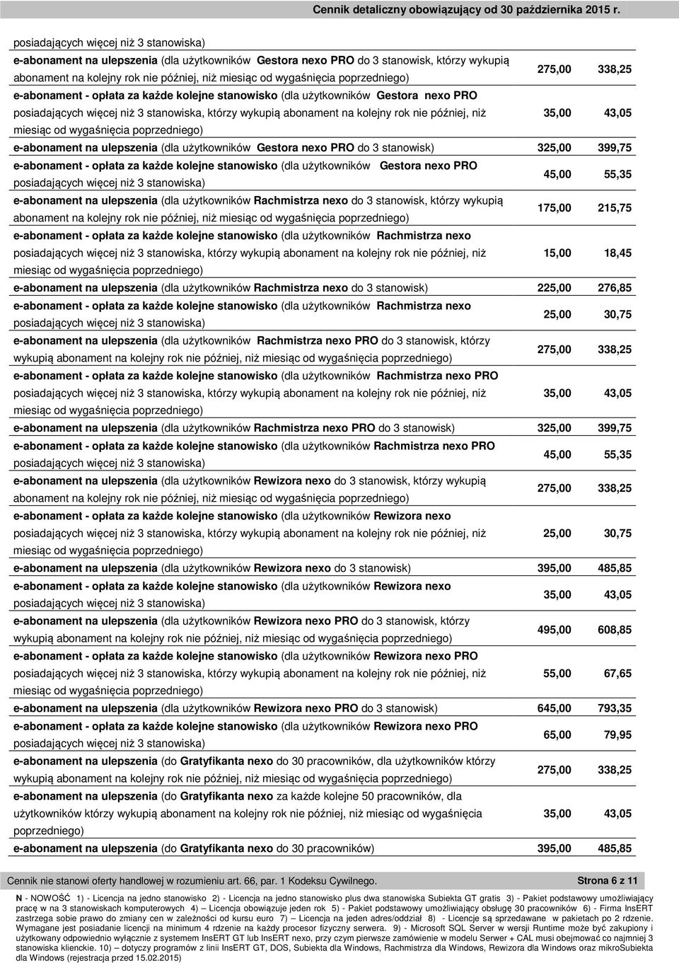 ulepszenia (dla użytkowników Rachmistrza nexo do 3 stanowisk, którzy wykupią 175,00 215,75 e-abonament - opłata za każde kolejne stanowisko (dla użytkowników Rachmistrza nexo 15,00 18,45 e-abonament