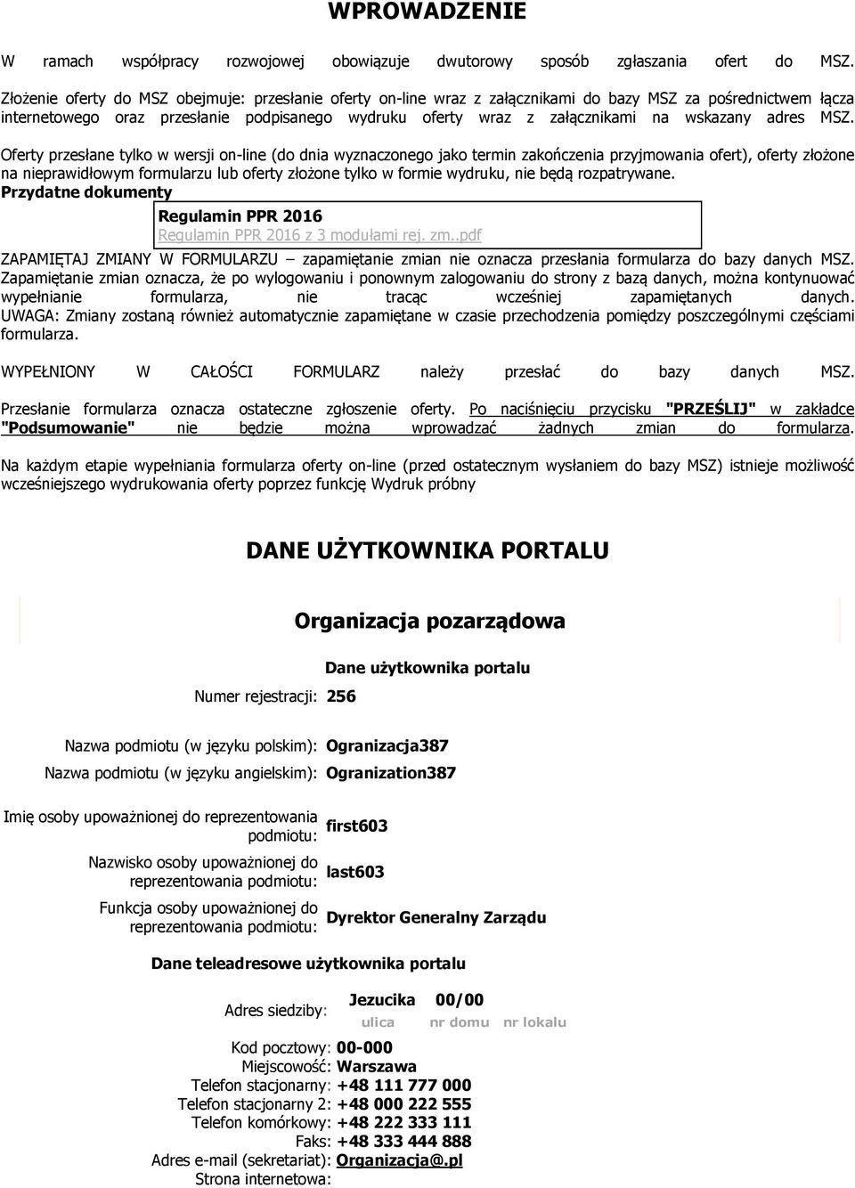 wskazany adres MSZ.