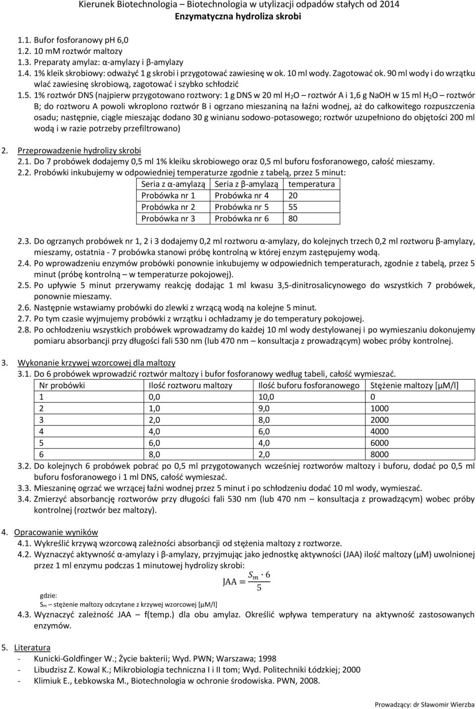 1% roztwór DNS (najpierw przygotowano roztwory: 1 g DNS w 20 ml H 2O roztwór A i 1,6 g NaOH w 15 ml H 2O roztwór B; do roztworu A powoli wkroplono roztwór B i ogrzano mieszaniną na łaźni wodnej, aż