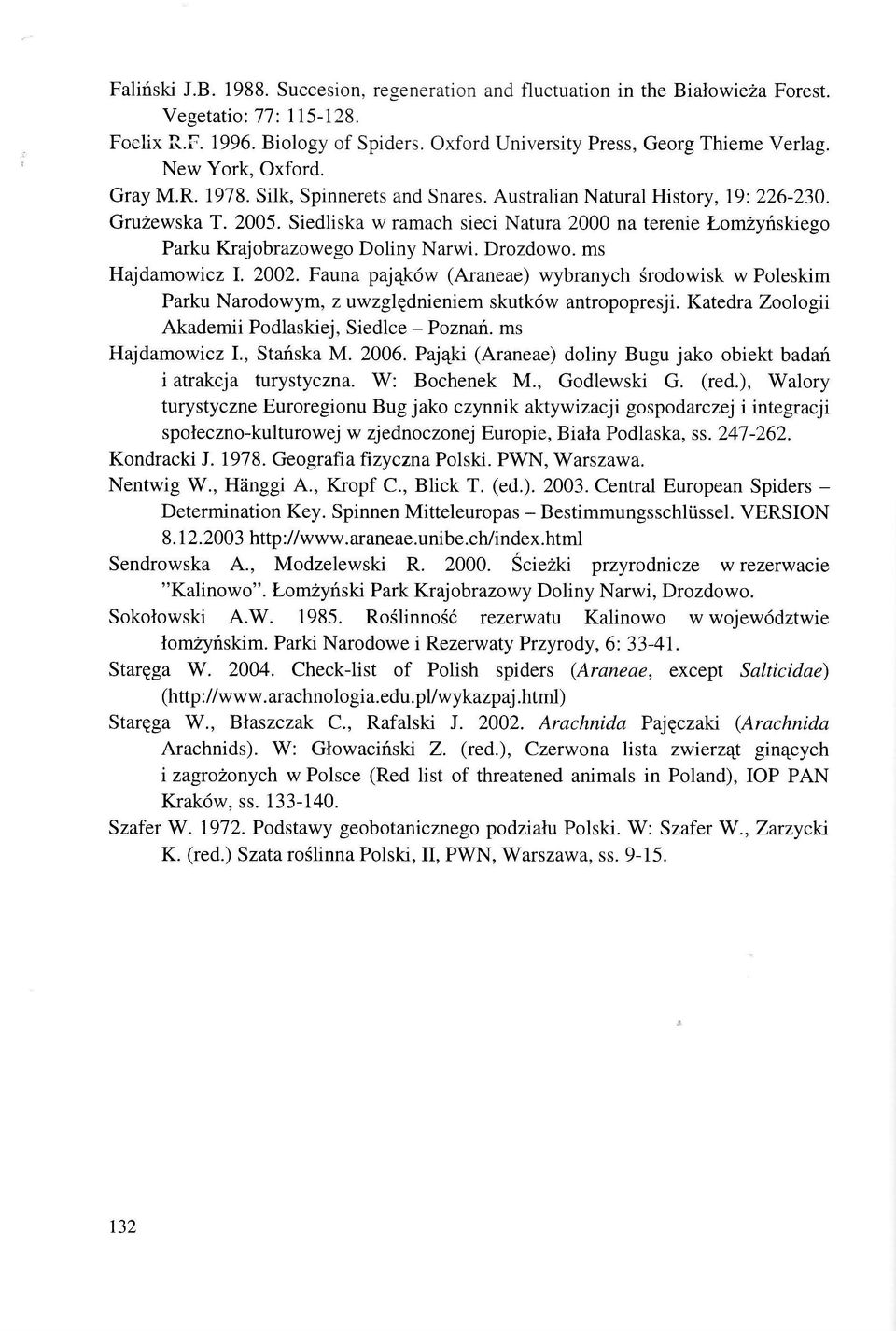 Siedliska w ramach sieci Natura 2000 na terenie LomZvriskieeo Parku Krajobrazowego Doliny Narwi. Drozdowo. ms Hajdamowicz L 2002.