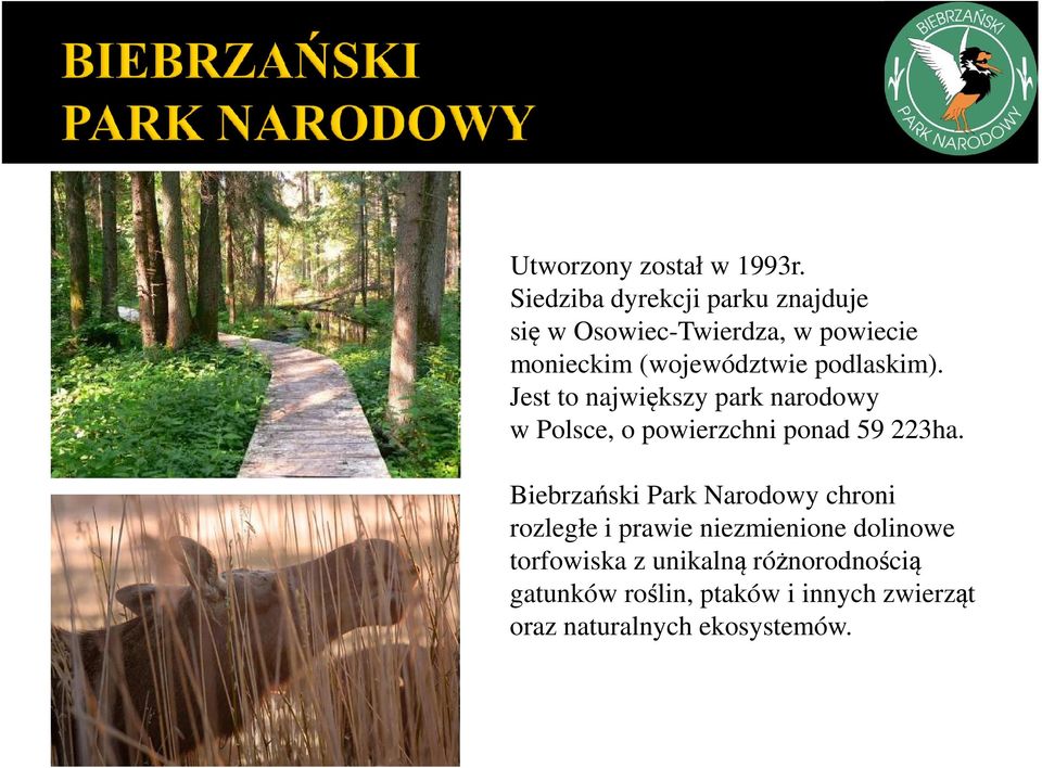 podlaskim). Jest to największy park narodowy w Polsce, o powierzchni ponad 59 223ha.